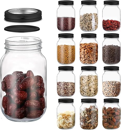 novelinks Tarros de plástico transparente de 32 onzas con tapas herméticas, tarros de plástico de 32 onzas con tapas para almacenamiento de cocina y