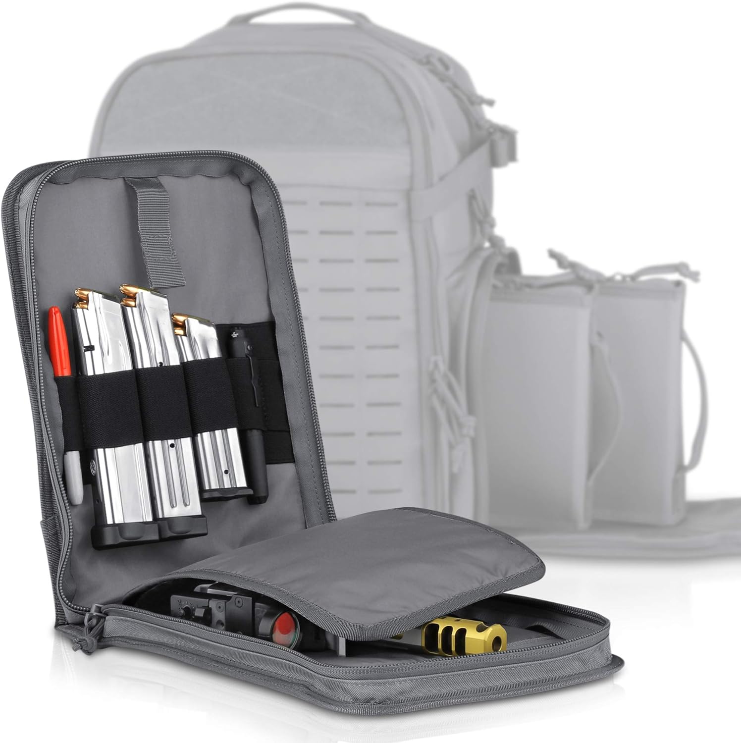 Savior Equipment Padded Tactical Single Handgun Pistol Bag Firearm Case for SEMA Magnum XL Range Backpack - Lockable Zipper, Elastic Magazine Carrier