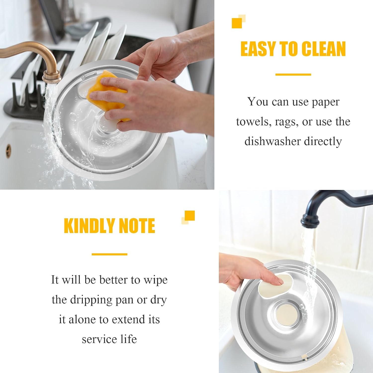 Upgraded Chrome Drip Pans Kits 4-Pack Reflector Bowls Compatible for Most Plug-in Electric Ranges Whirlpool Frigidaire Kenmore KitchenAid Amana Maytag SunRay Tappan and More(Packed Two 6"and Two 8")