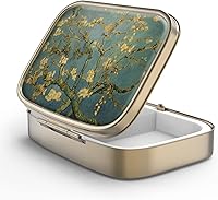 Vista 13 de Pastillero con espejo Hion retro de 2 compartimentos, pequeño estuche de píldoras para bolso o bolsillo, bronce rectangular, para vitaminas, aceite