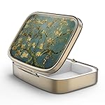 Pill Case Pill Box with Mirror Retro 2 Compartment Small Pill Case for Purse or Pocket Bronze Rectangular Pill Box or Vitamins, Fish Oil, Supplements, Pill Containe Travel GiftsVangogh Art