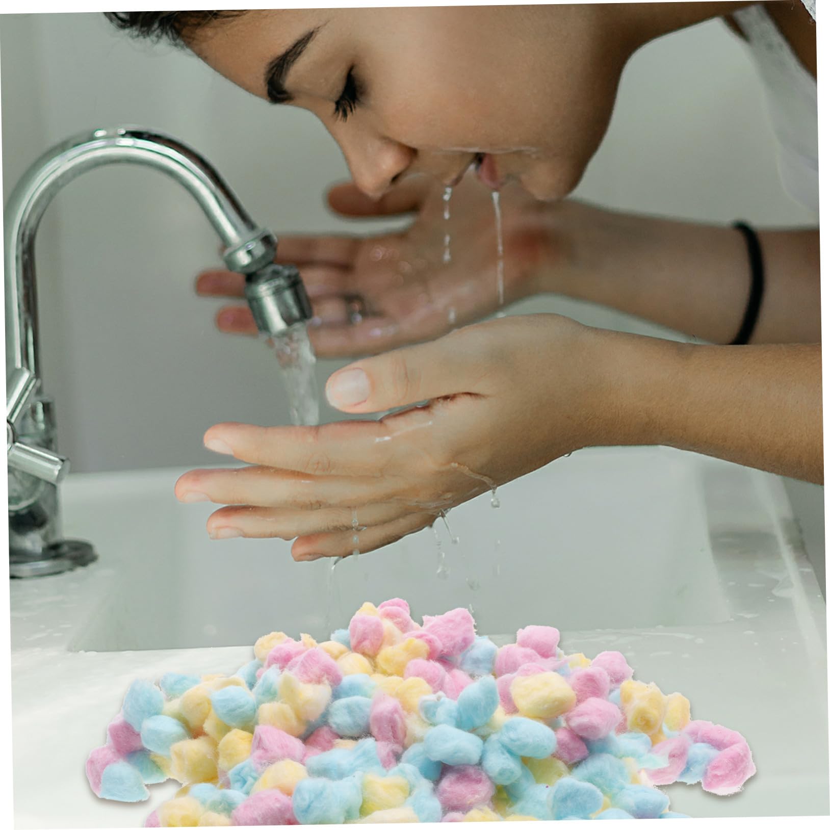 Bunte Wattebäusche und Sanfte Reinigung für Babys aus Baumwolle 500g Weiche Make Up Wattebällchen in Pink Gelb und Blau für Gesicht