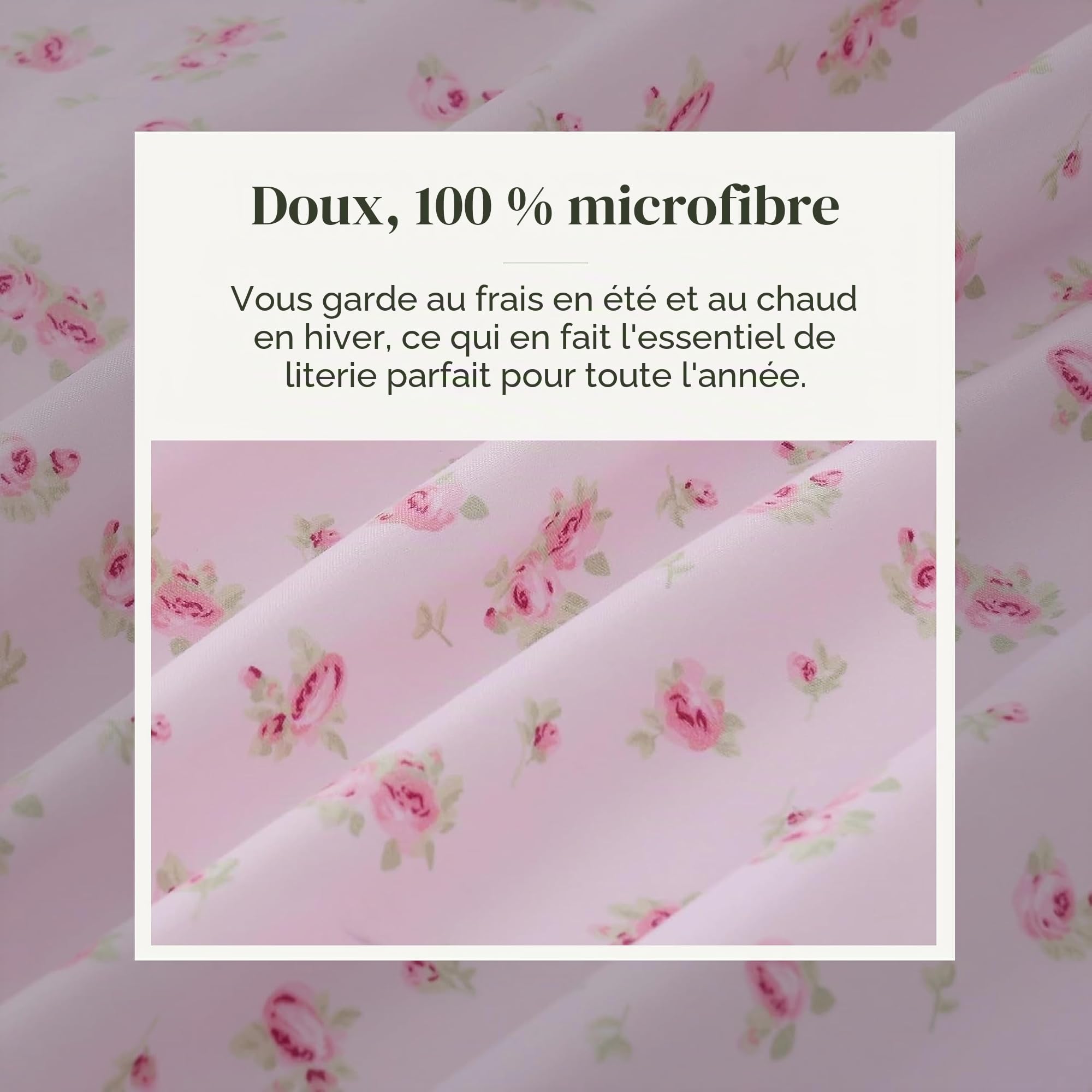 Modern Threads Parure de lit Douce et Soyeuse en Microfibre Infroissable, avec Drap Plat, Drap-Housse avec Bonnets Profonds et taies d'oreiller, Rose à Motif Fleurs (Blush), lit King Size californien
