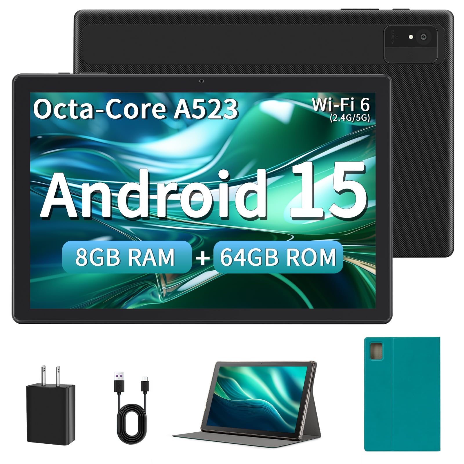 10 Inch Android Tablet, 8GB RAM 64GB ROM 1TB Expandable Android 15 Tablet, Octa-Core, WiFi 6 (2.4G/5G), 1280x800 Display, Adult Tablets with Protective Case - Black-image-43