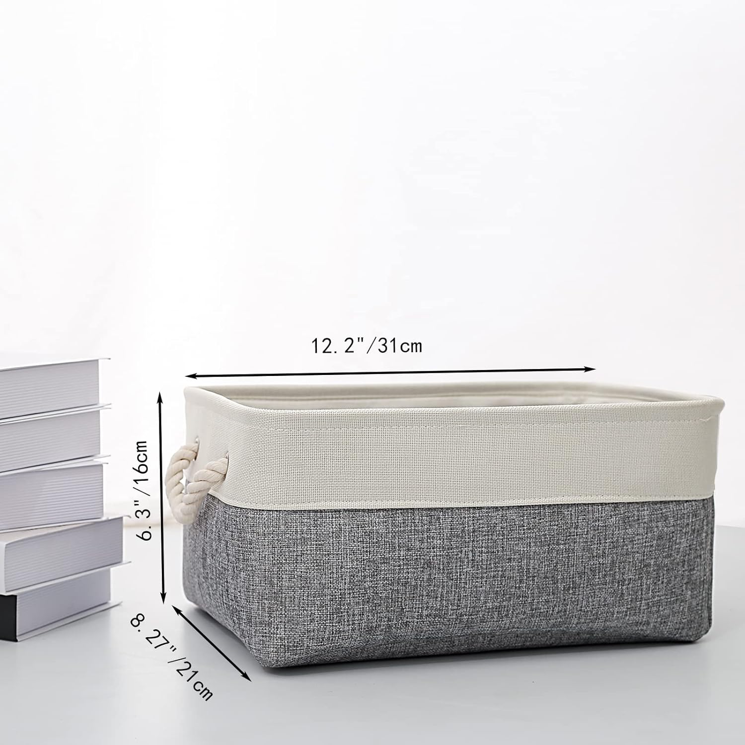 Fabric Storage Basket, Foldable Linen Storage Box for Nursery and Home, Collapsible Canvas Shelf Basket for Wardrobe or Bedroom, Grey and White : Baby
