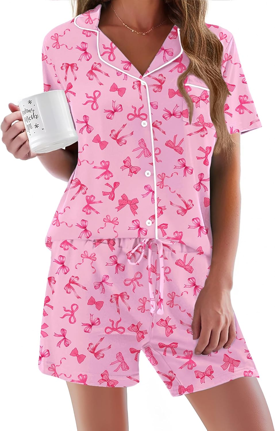 Ekouaer Pajamas Set for Women Short Sleeve Sleepwear Button Down Pjs Soft 2 Piece Lounge Sets XS-XXXL