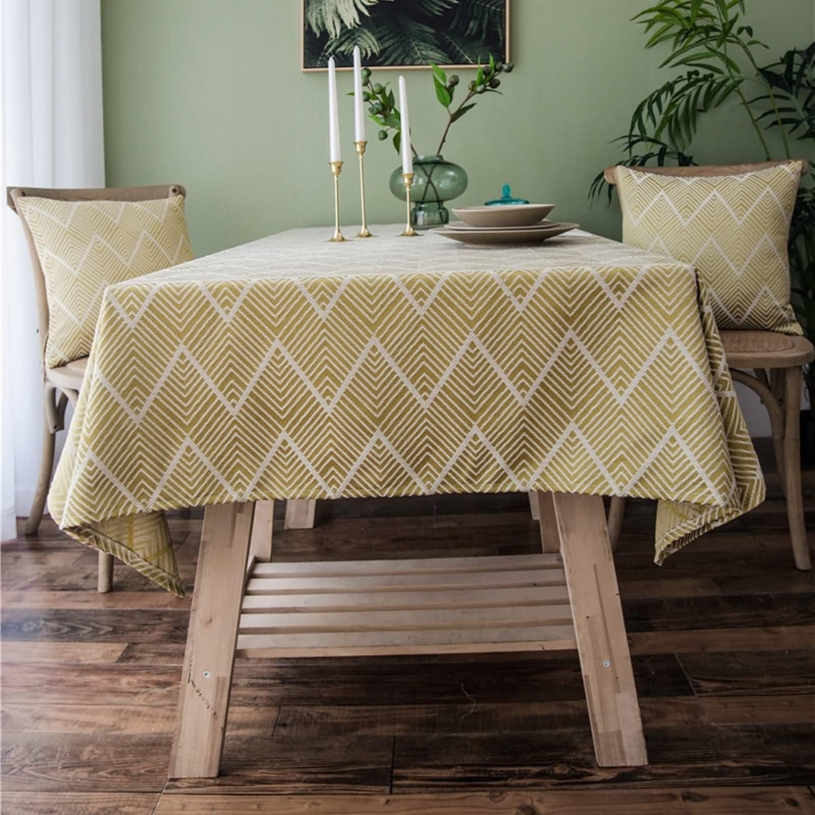 Tovaglia Rettangolari Lunga Strisce Ondulate Tovaglie Poliestere per Ristorante Giallo,135x250CM
