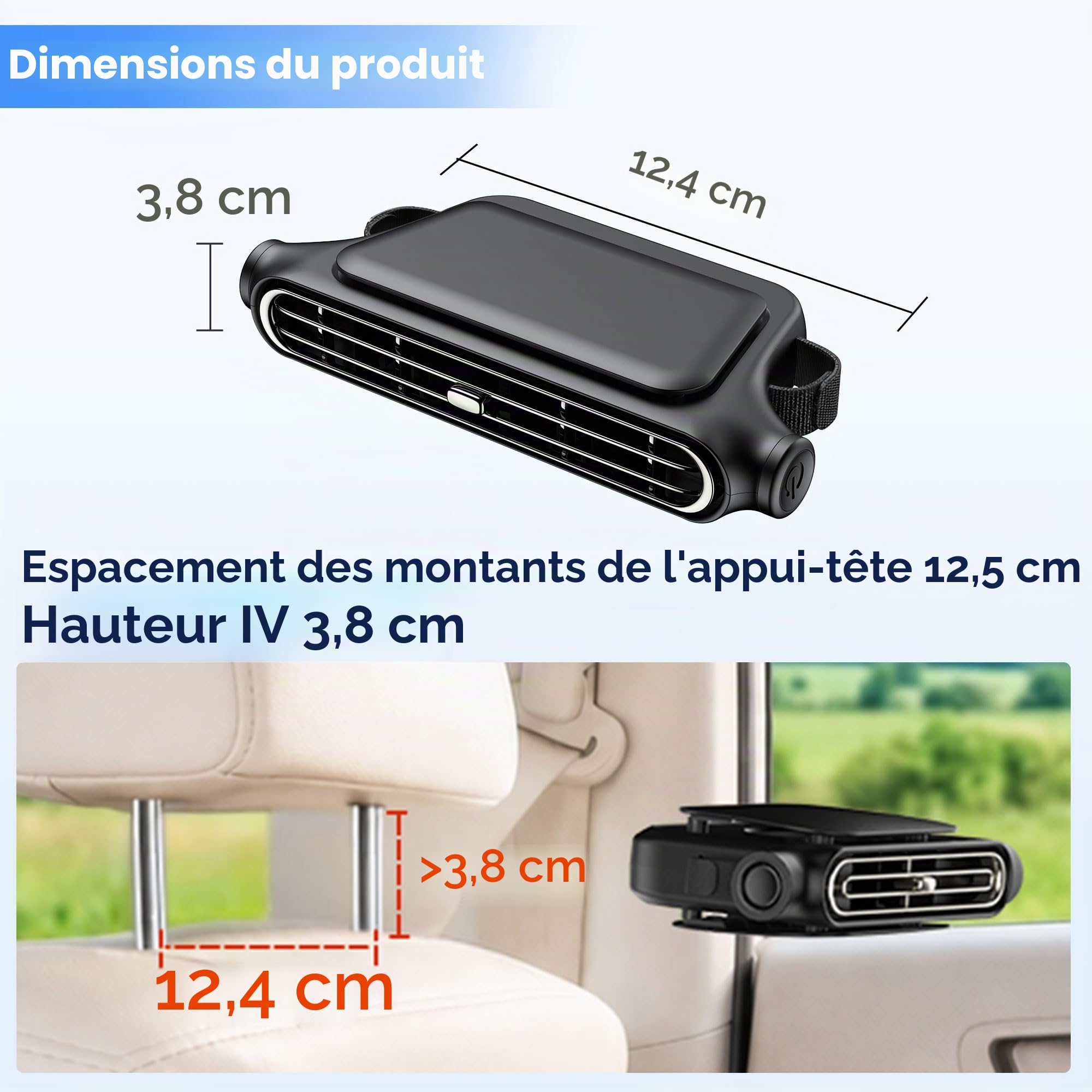2026 Ventilateur de Tête De Siège Auto, Ventilateur de Siège Auto Invisible et Rafraîchissant, Ventilateur Arrière USB Portable Avec 3 Vitesses Réglables pour Plupart des Voitures, Jeep, Fourgonnette
