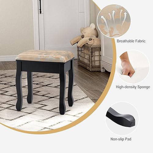 Miniatura 4 de COSTWAY Juego de escritorio de tocador con espejo, escritorio de tocador y taburete acolchado con 5 cajones de almacenamiento, tocador de maquillaje