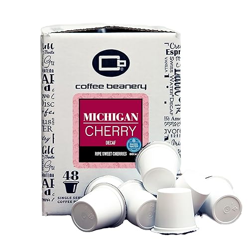 Descafeinado Michigan Cherry - Cápsulas de café de una sola porción  48 quilates  Café descafeinado SWP  Café con sabor gourmet