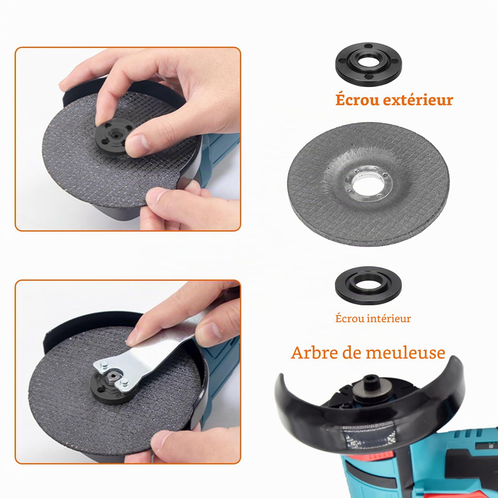 Lot de 6 accessoires pour meuleuse d'angle 125 mm, écrou de serrage rapide M14 avec clé Flex