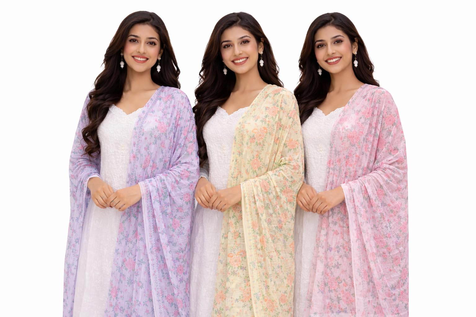 Women Floral Print Dupatta Combo, Pastel Multicolour, 2.5 Metres, Lightweight, Pack of any 2, for Summer, Party and Festival Wear-image-45