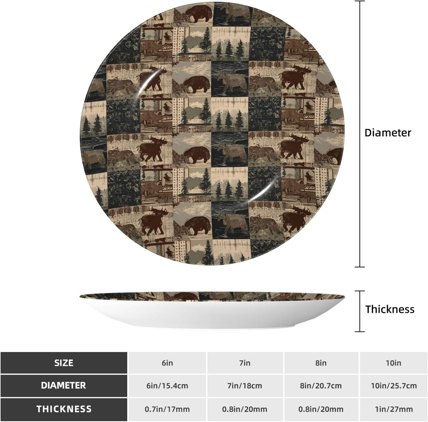 Decorative Plate 10in Bone China Dessert Plates with Display Stand Ceramic Ornament Ceramic Rustic Lodge Bear Moose Decorative Plates Art Crafts Porcelain Plate for Home Club Living Room