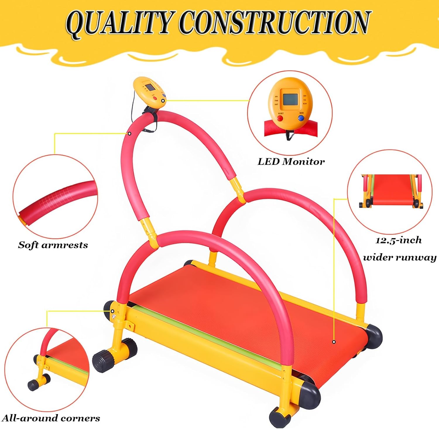 Kids Manual Treadmill for Home, LED Display & Handle Bar, Safe Exercise Equipment for Boys & Girls Ages 3+, Compact Design for Indoor Fitness Fun