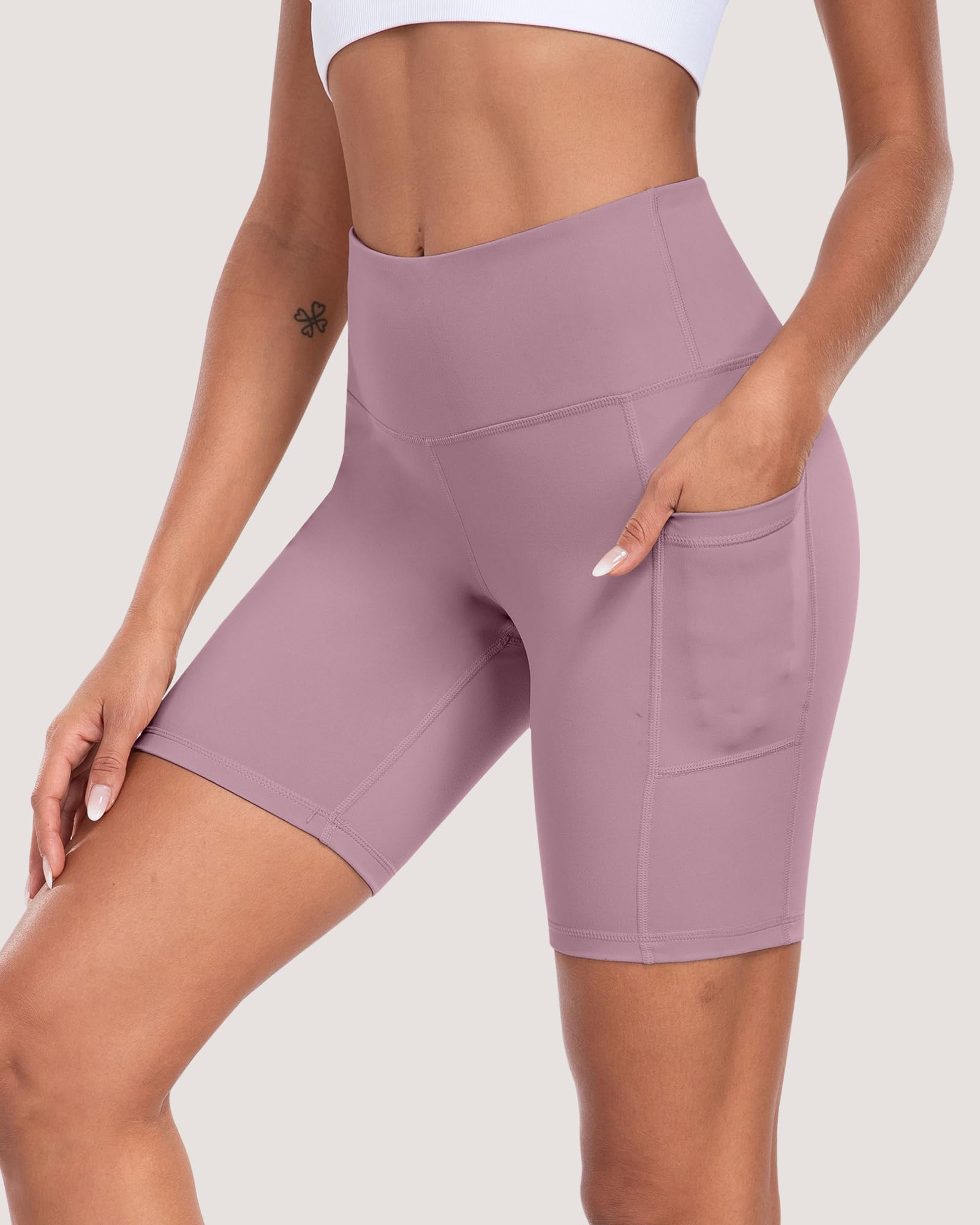 Pantalones cortos de ciclista para mujer con bolsillos, cintura alta de 8 pulgadas, control de abdomen, suaves, atléticos, entrenamiento, gimnasio, yoga — view 12