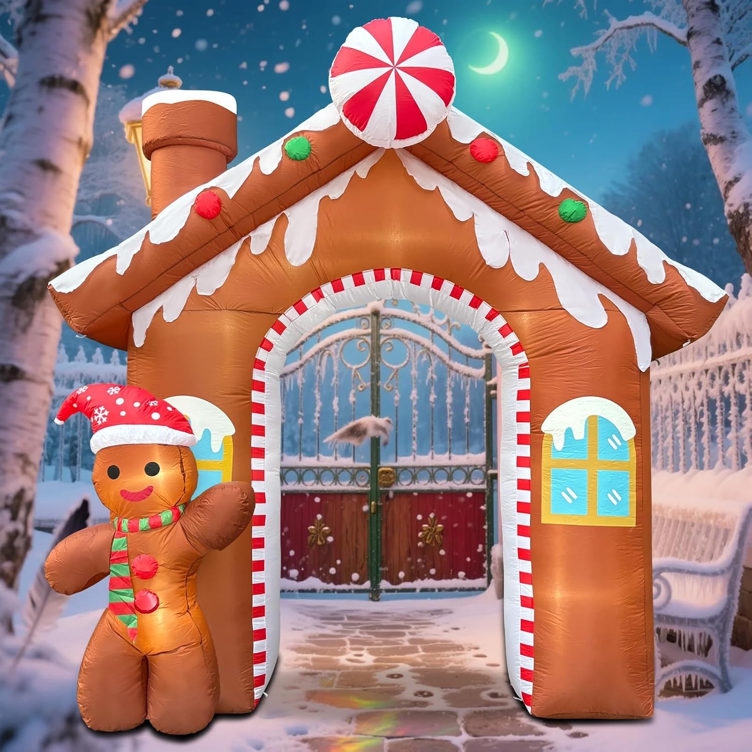 Arco de Navidad inflable para casa de jengibre de 3 m, con hombre de jengibre, decoración exterior con luces LED integradas para jardín, césped, fiestas de Navidad y otras ocasiones festivas
