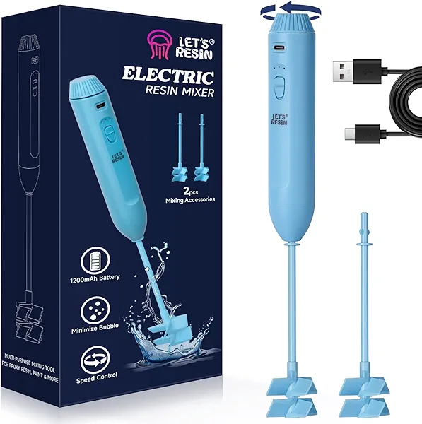 LET'S RESIN Upgraded Resin Mixer Electric, Double Mixing Effect & Speed Control Handheld Epoxy Mixer with Minimizing Bubbles, Rechargeable Resin Supplies for Resin,Liquid Silicone, Molds, Soap Making