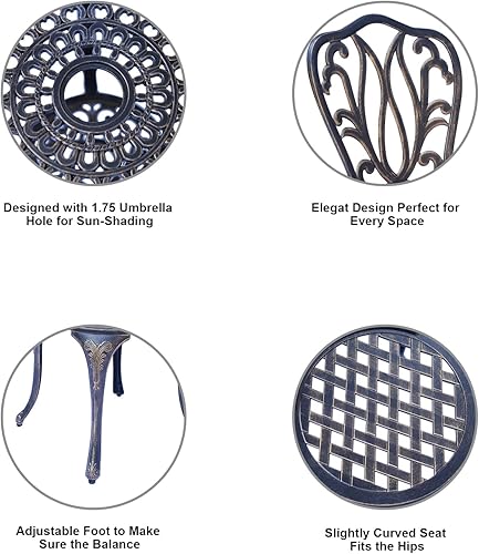 Miniatura 6 de CG Juego de 3 piezas de bistró, juego de patio al aire libre, juego de mesa de bistró de aluminio fundido resistente a la oxidación para muebles de