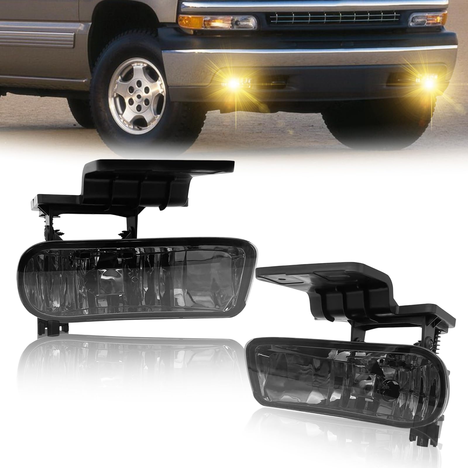 Fog Lights Assembly Fit For 1999-2002 Silverado 1500 2500/2001 2002 Silverado 1500HD 2500HD 3500/2000-2006 Tahoe Suburban 1500 2500 With Halogen Bulbs