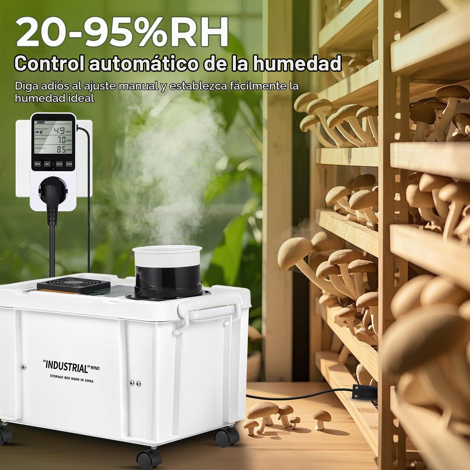 Mxmoonant Nebulizador ultrasónico 10L/H, DIY industrial, volumen ajustable | alimentación automática, interruptor humedad para cultivo de setas y talleres