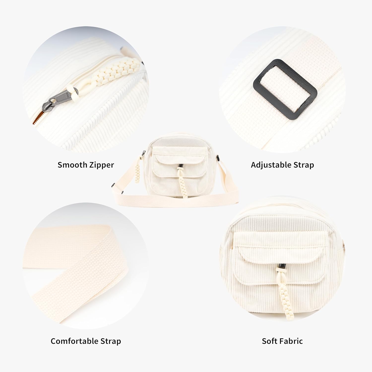 Small Cute Corduroy Crossbody Bag Mini Shoulder Bag Handbags Purse with Zipper Pocket - Image 5