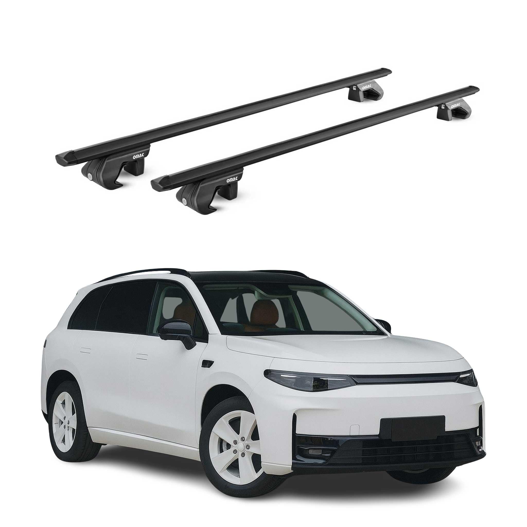 OMAC Dachträger Aluminium TÜV geprüft für Leapmotor C10 2024-2026 – Für Standard Dachreling – T Nut – Max 90 kg – 2 Schlösser Schwarz