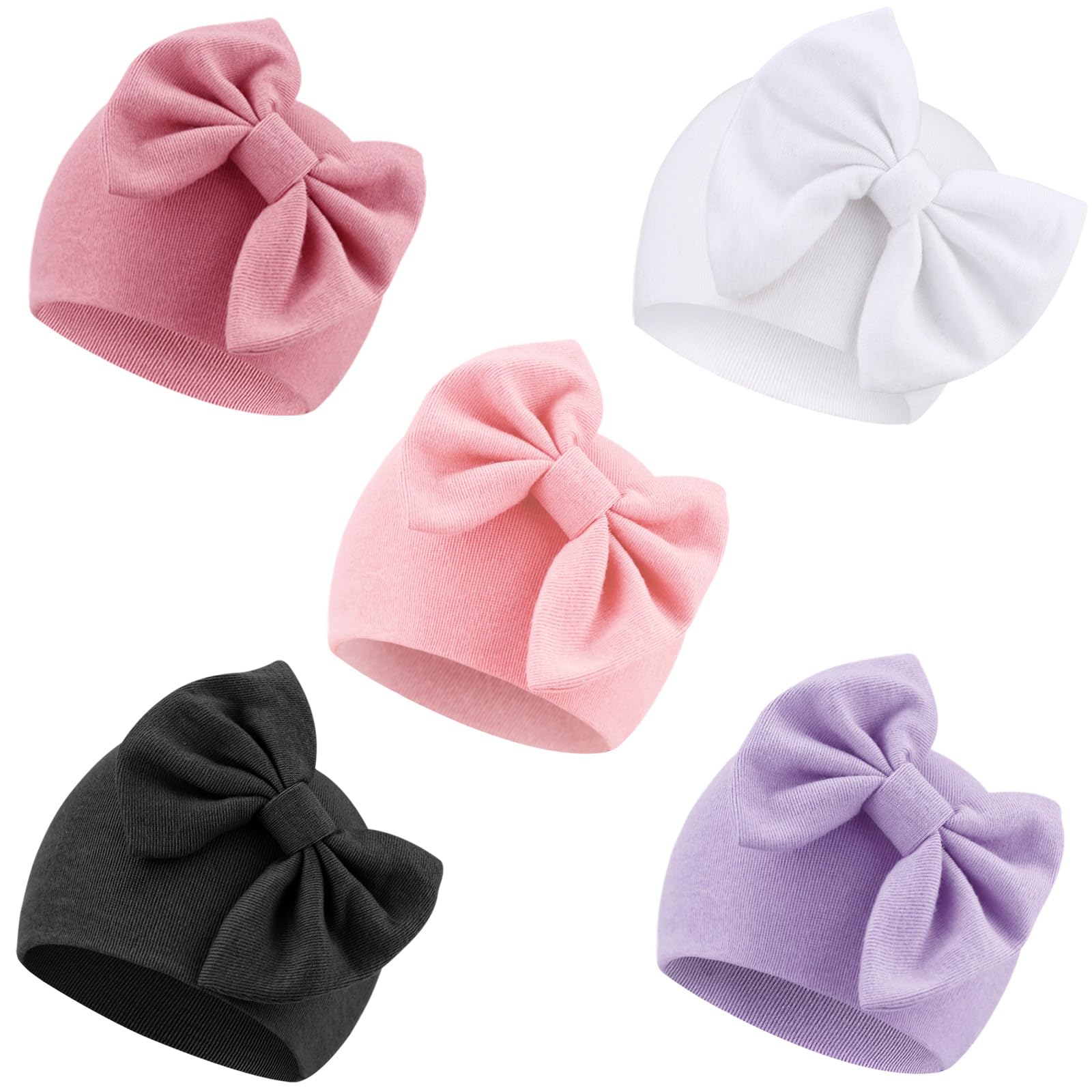 DRESHOW Newborn Baby Hats Hospital Hat Nursery Beanie Infant Bow Hats for 0-6 Months