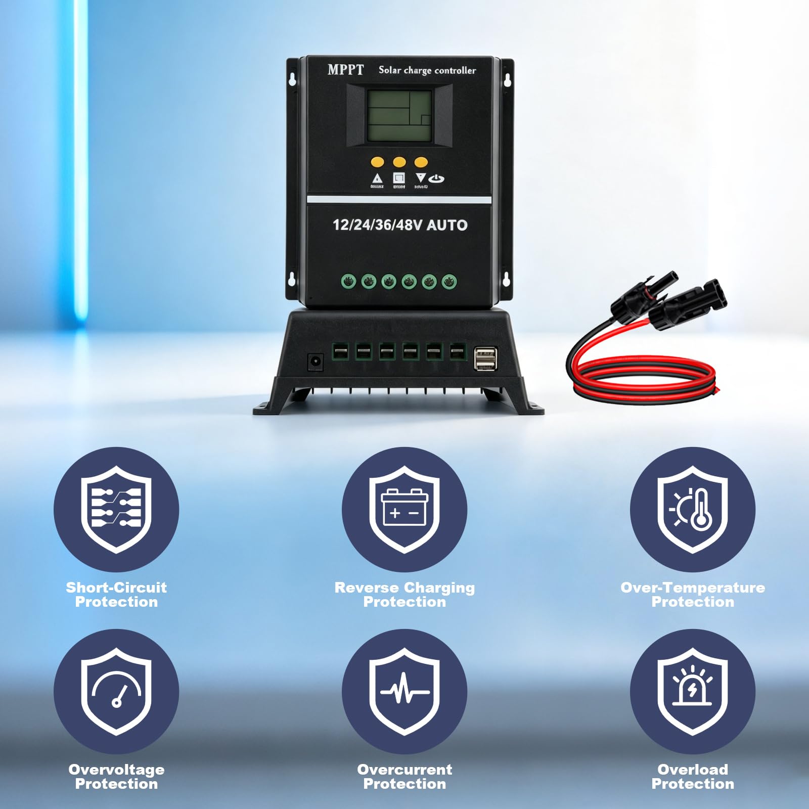 Régulateur de charge solaire MPPT 100 A 12 V 24 V 36 V 48 V Écran LCD 9