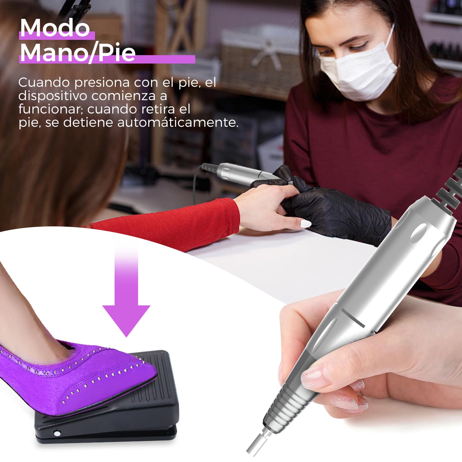 Torno para Uñas Profesional 35000RPM,NAILGIRLS 11 en 1 Torno de Uñas Acrilicas,Torno Electrico para Uñas con Pantalla y Pedal,Baja Vibración Torno Profesional para Uñas Tornos para Manicura y Pedicura