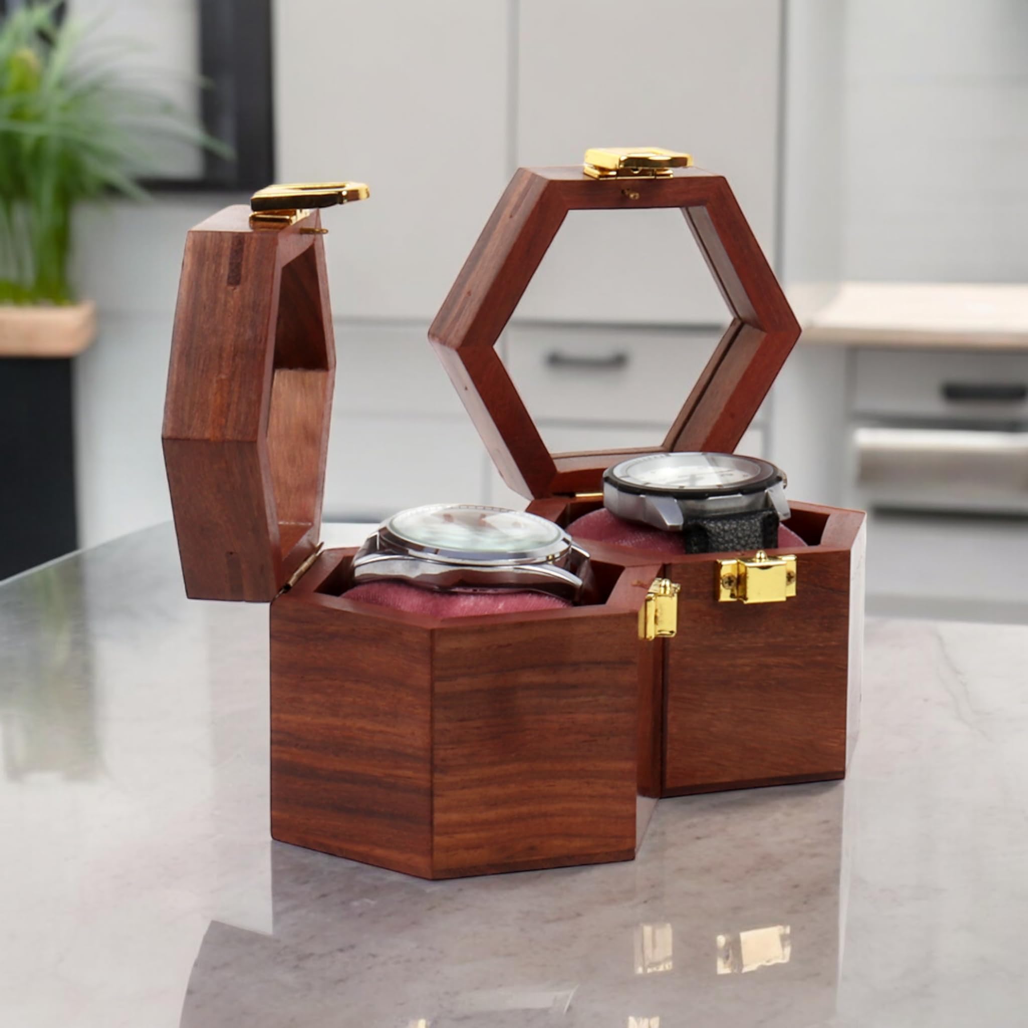 Creation India Craft Wooden Watch Box, Display Case, Organizer, Honeycomb Watch Box, Gift for Him, Handmade Watch Box (2 Groove) (B0DDHJXQH9) Amazon Price History, Amazon Price Tracker