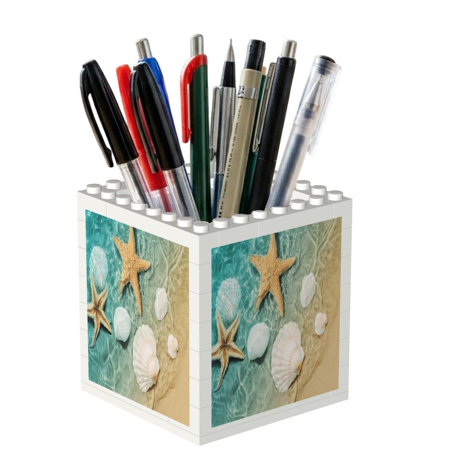 Poadnly Beach Starfish Scallop, Pen Pot Pencil Holder for Office Home School, Compact Desk Organiser for Office Stationery
