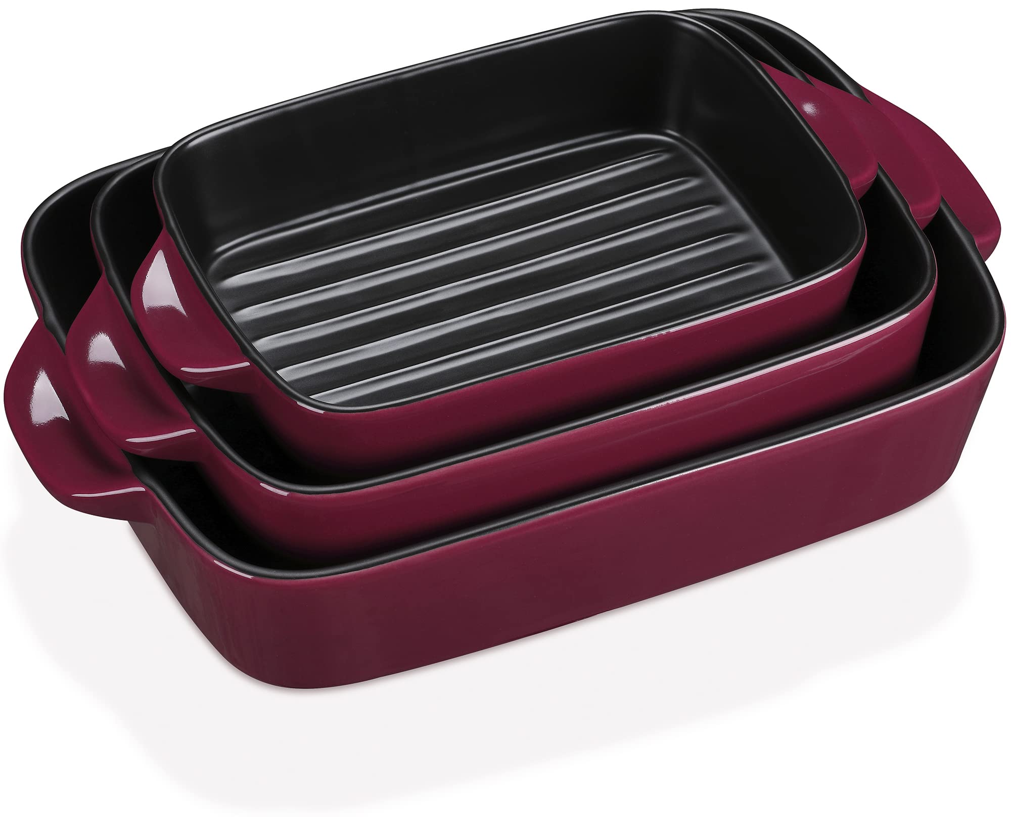 MALACASA, Series Bake.Bake, Ceramic Rectangular Baking Dish Set of 3 (7.5''/9''/10.5''), Stoneware Table Baking Dish with Handles Ideal for Lasagne/Pie/Casserole/Tapas, Red