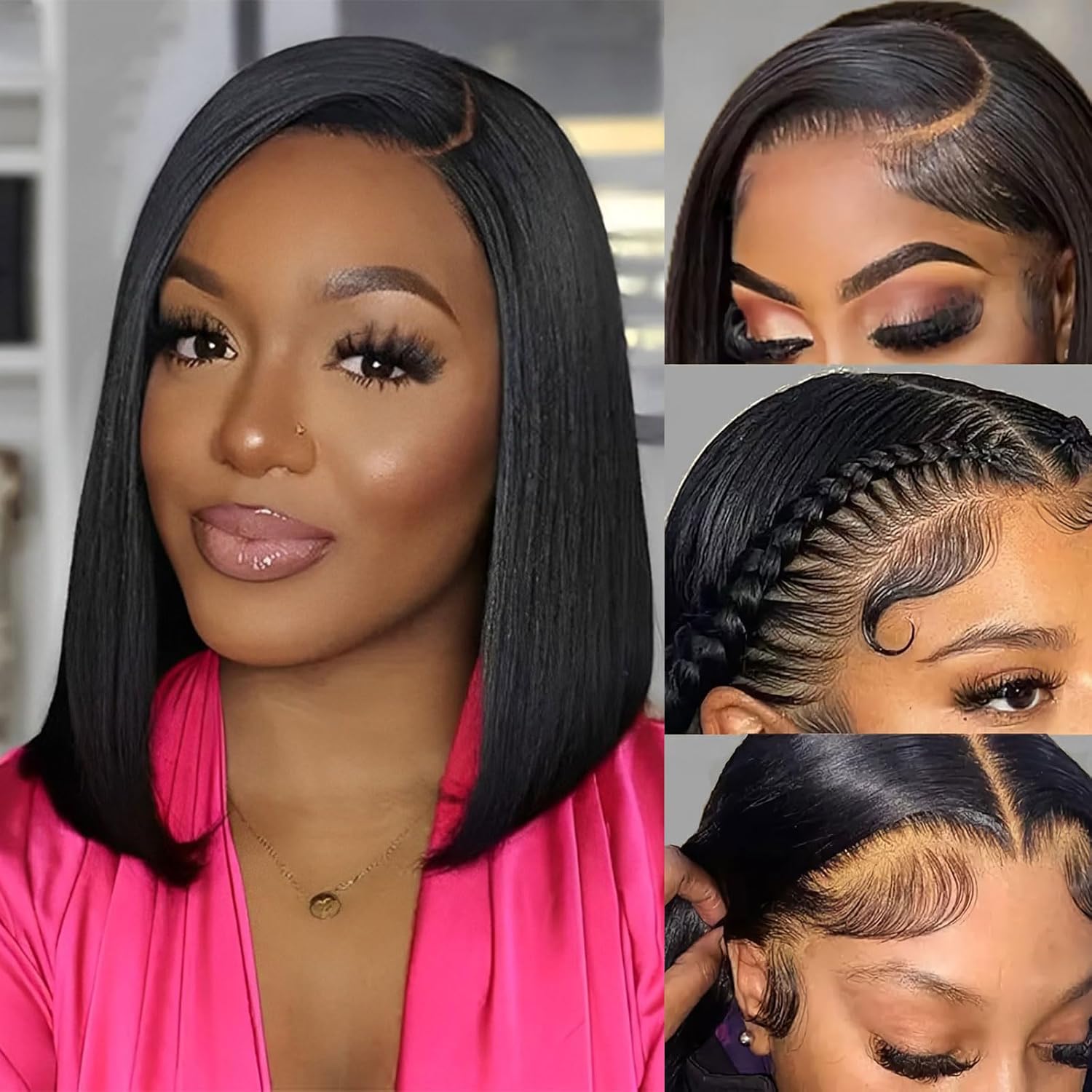 Bob Wig Human Hair Lace Front Glueless Wigs for Black Women Pre Plucked 150% Density 100% Brazilian Virgin Human Hair (13x6 Lace Front Bob Wigs, 16 Inch)