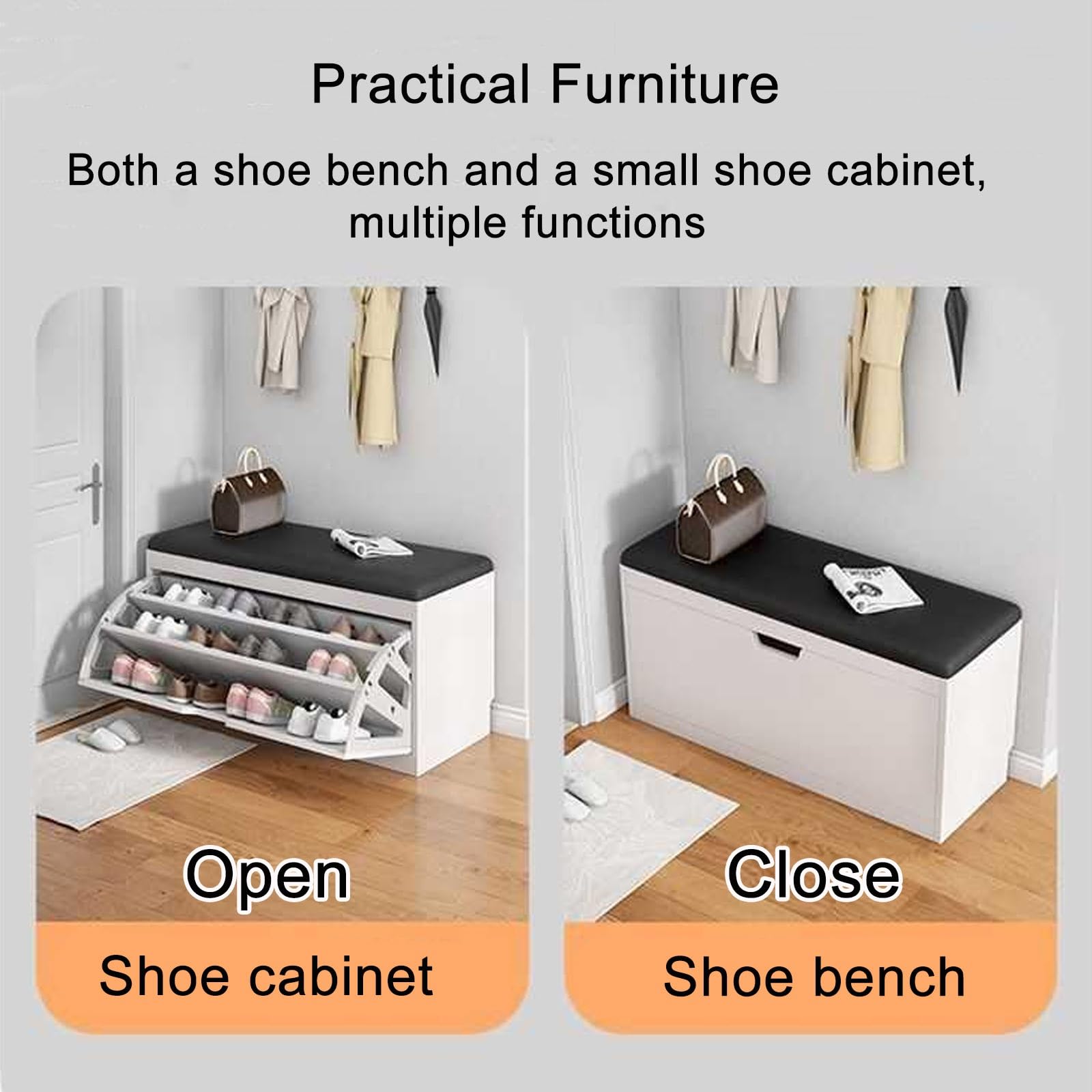 Estrecho 17 Cm Banco Zapatero Blanco Pasillo Multifuncional Armario Zapateros Baúl con Puerta abatible Estante De Pie Libre Asiento Acolchado para Entradas Dormitorios(White,60x17x46cm)