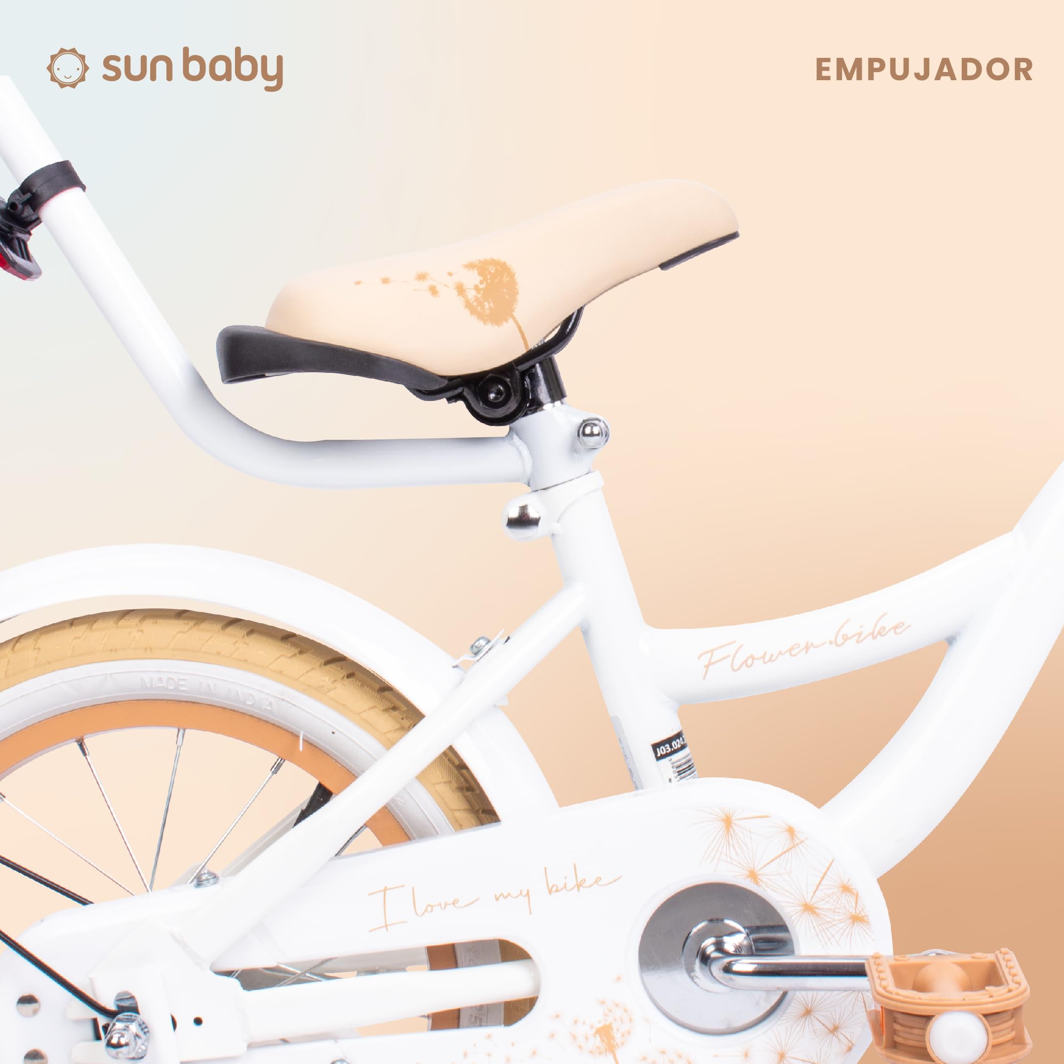 sun baby Flower Bike Bicicleta Infantil para niña 12/14/16 Pulgadas, con ruedines, Barra de Empuje, Cesta, Timbre, Freno contrapedal y V-Brake