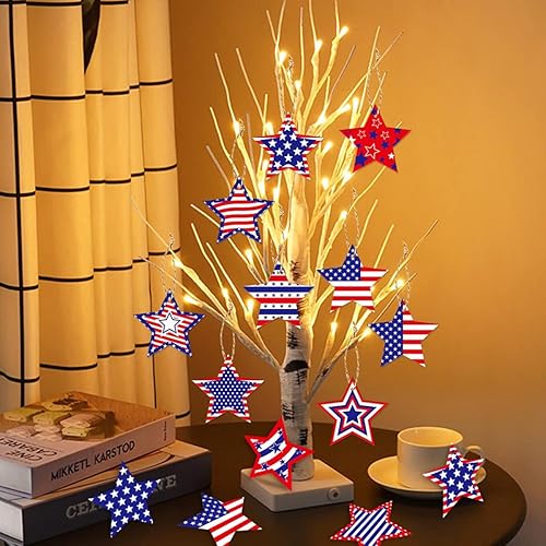 Miniatura 2 de 24 adornos colgantes para el Día de la Independencia, adorno de estrella roja, blanca y azul, con cuerdas, bandera de Estados Unidos, decoración