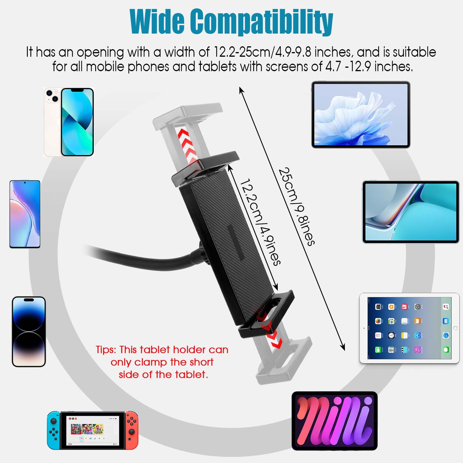UMILKI Supporto Regolabile per Tablet da Collo per Ciclette Spinning, Compatibile iPad Pro Air Mini (4,7"-12,9")