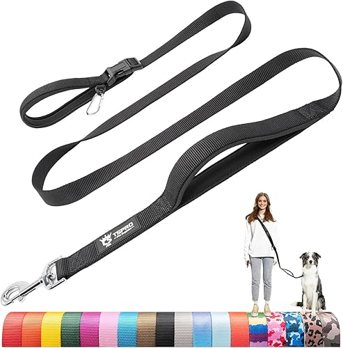 TSPRO Correa táctica para perro, manos libres, resistente, ajustable, con mango acolchado y cierre de seguridad de metal para caminar, correr, Negro