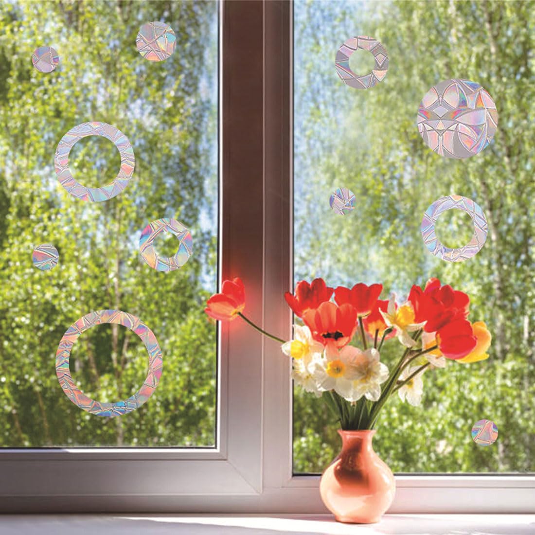 Pegatinas De Prisma Para Ventanas - 24 Unidades, Evitan Choques De Pájaros Y Decoran Con Efecto Arcoíris