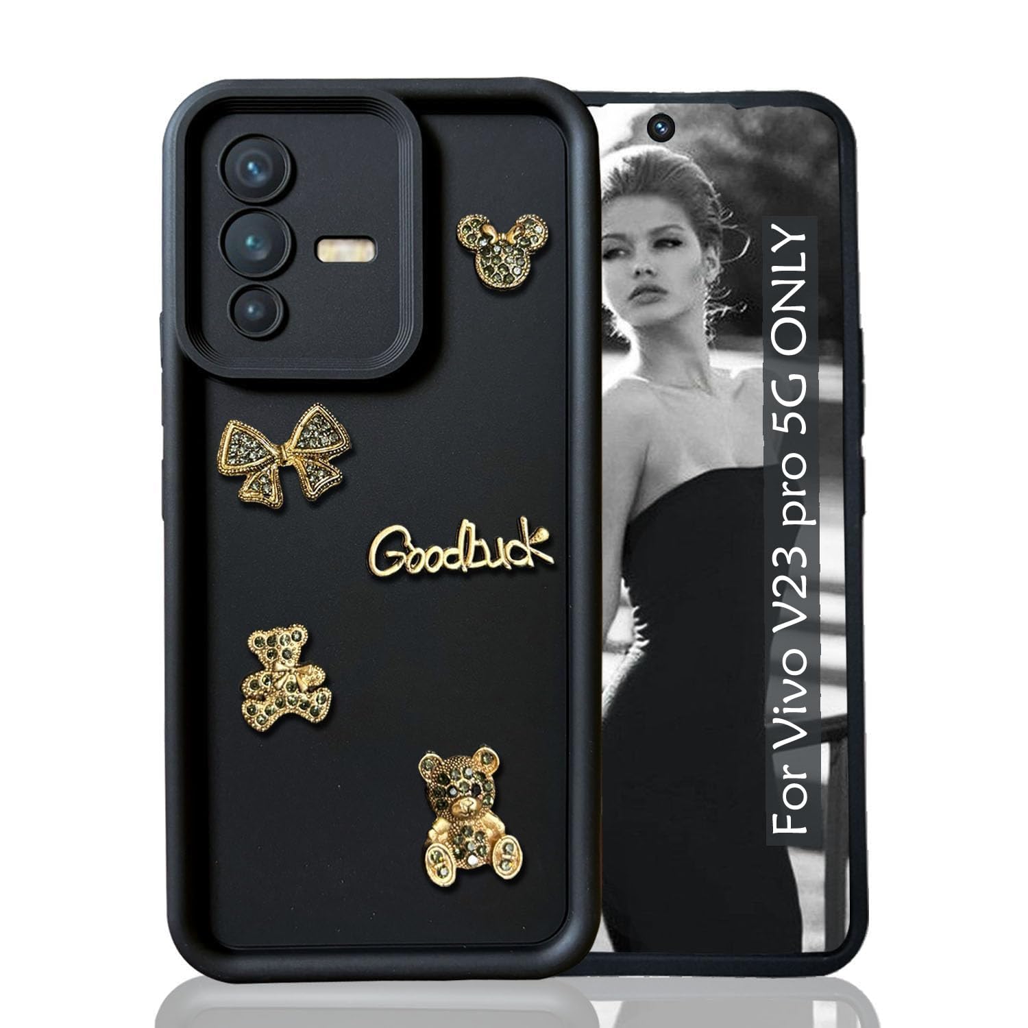 KC Back Cover for Vivo V23 Pro 5G - 3D Cute Cartoon Characters and Goodluck Shockproof Soft Bumper Silicone Case New Camera Protection (Black) (B0D8TKPPNH) Amazon Price History, Amazon Price Tracker