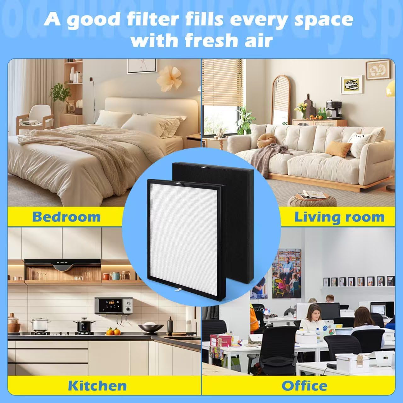 Busy Bee Replacement Filter Compatible with A-Len A350 Air Purifier, consisting of 2 Genuine HEPA Filters + 8 Carbon Fiber pre-Filters. Replacement Part Number: BF15A