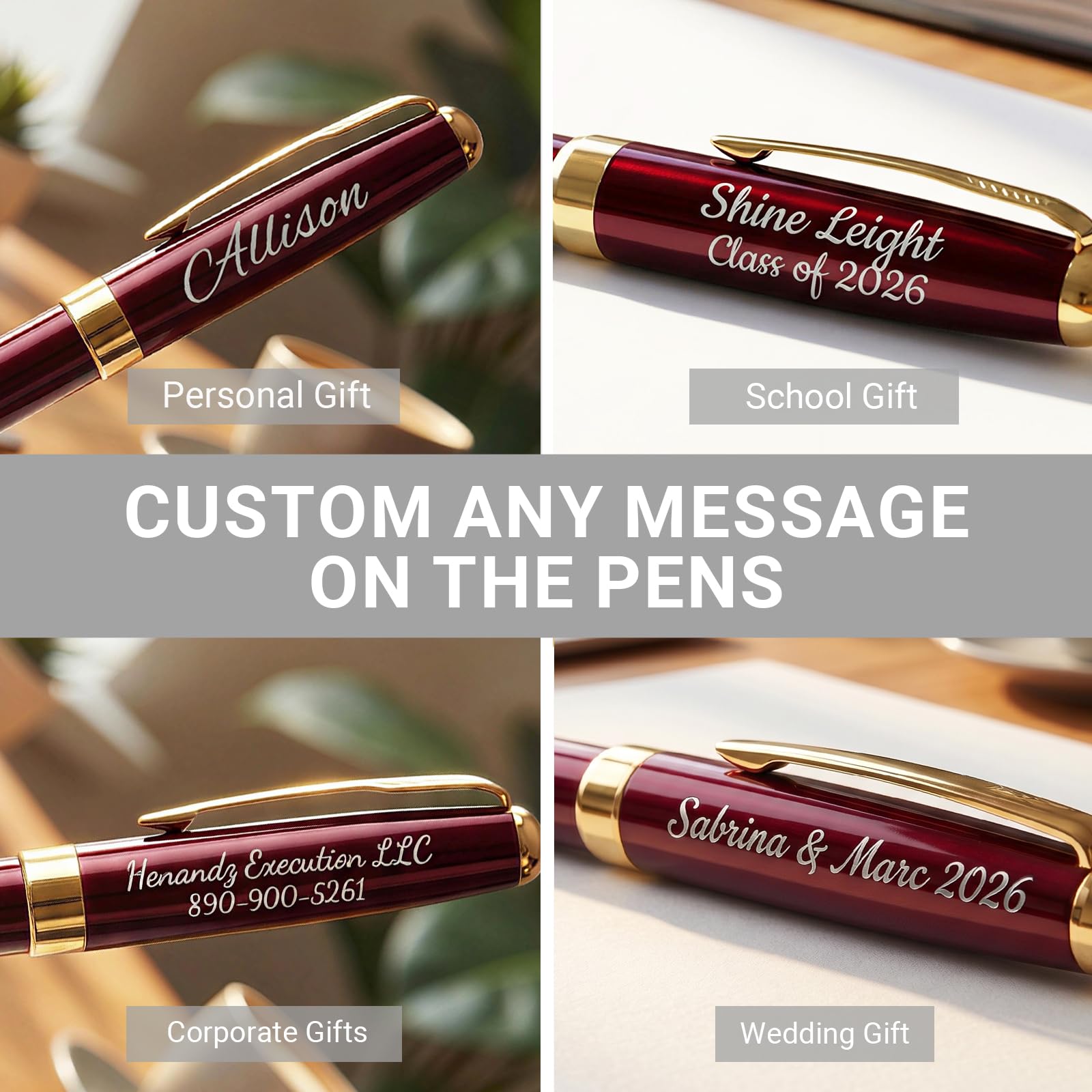 Ensemble d'écriture de stylos cadeaux de bureau personnalisés - Stylos fantaisie en acier inoxydable personnalisés avec votre nom ou message, parfaits pour un collègue/amis 5PCS/Pack