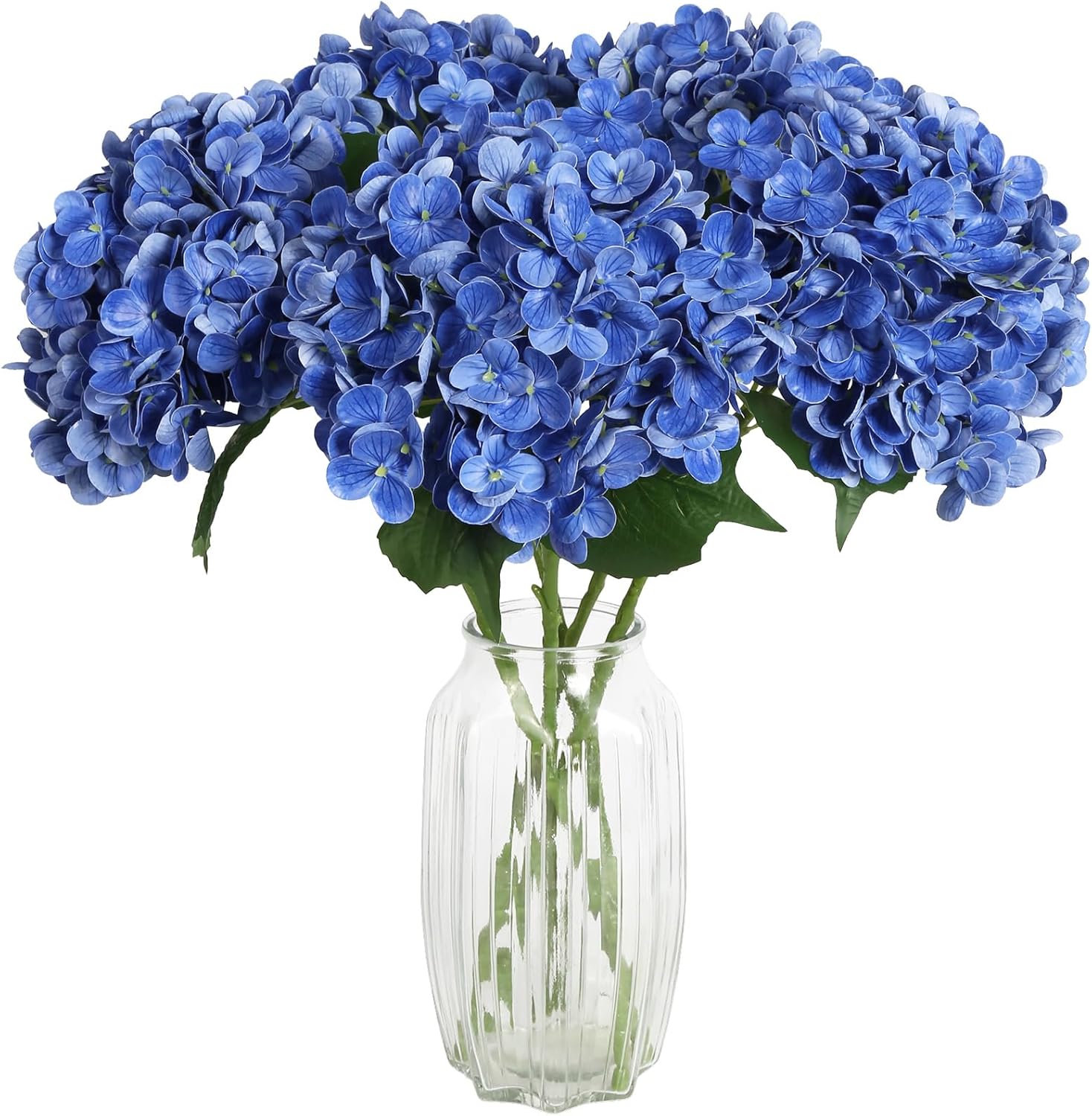 4PCS Real Touch Blue Hydrangea Artificial Flowers 21'' Large Latex Fake Hydrangea Flowers Faux Hydrangea with Stem for Wedding Home Table Centerpieces Indoor Baby Shower Decorations (Royal Blue)