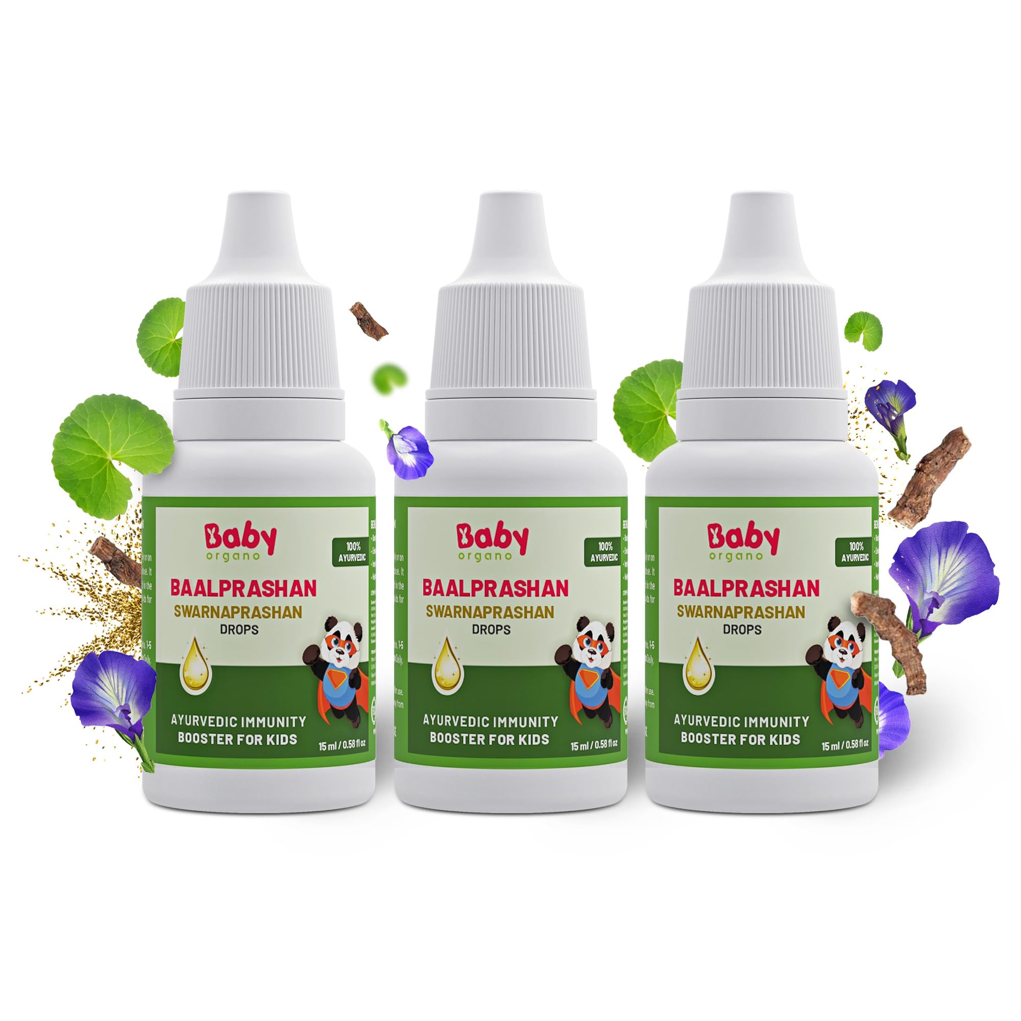 Babyorgano Swarnaprashan for Kids - Enriched with 24CT Gold Immunity Booster Drops Healthy Growth & Strength - 100% Ayurvedic - Honey Flavor 15ml, Age 0-15 Years (Pack of 1) Gold