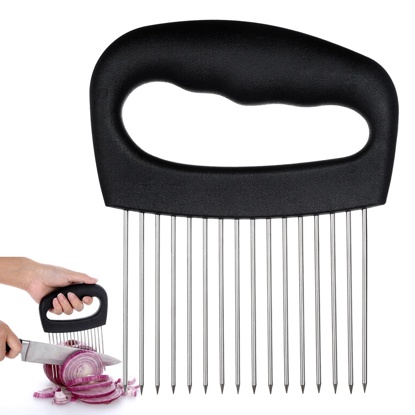 Onion Slicer Vegetable Chopper Stainless Steel Onion Holder for Slicing Tomato Potato Avocados Egg Lemon Food Slicer Meat Tenderizer Tool Kitchen Gadget