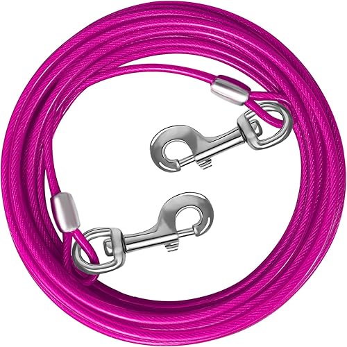 Cable de amarre para perros de 1015202530 pies para patio, cable de alambre de acero con clips superiores duraderos, cadenas rosas para exteriores