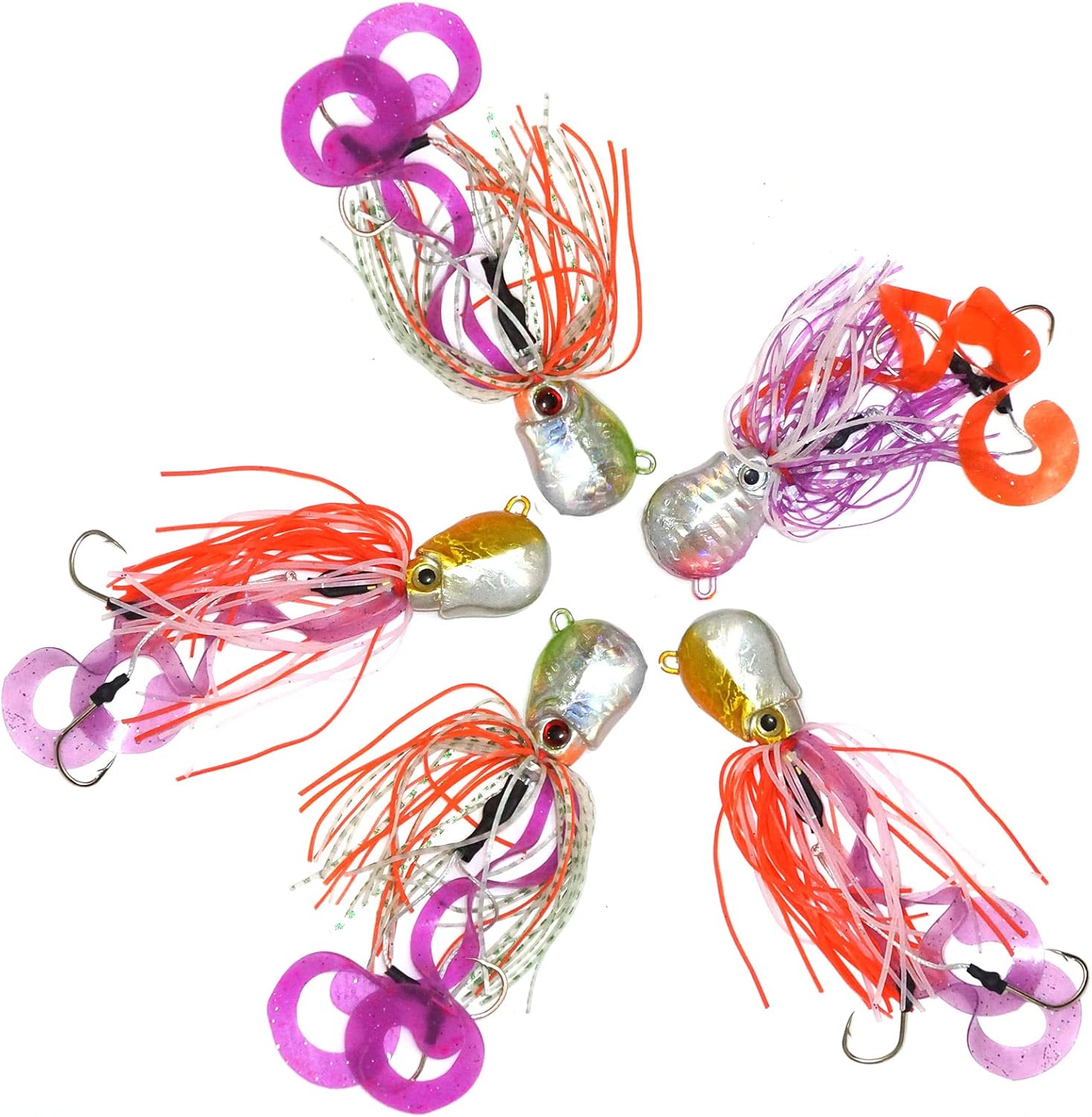 Qty 5 Fish WOW! 9oz Fishing Thunder Jig Octopus Head Jig Rubber 255g Heavy Weight Jigging Bait w/Two Hooks Mix Colors
