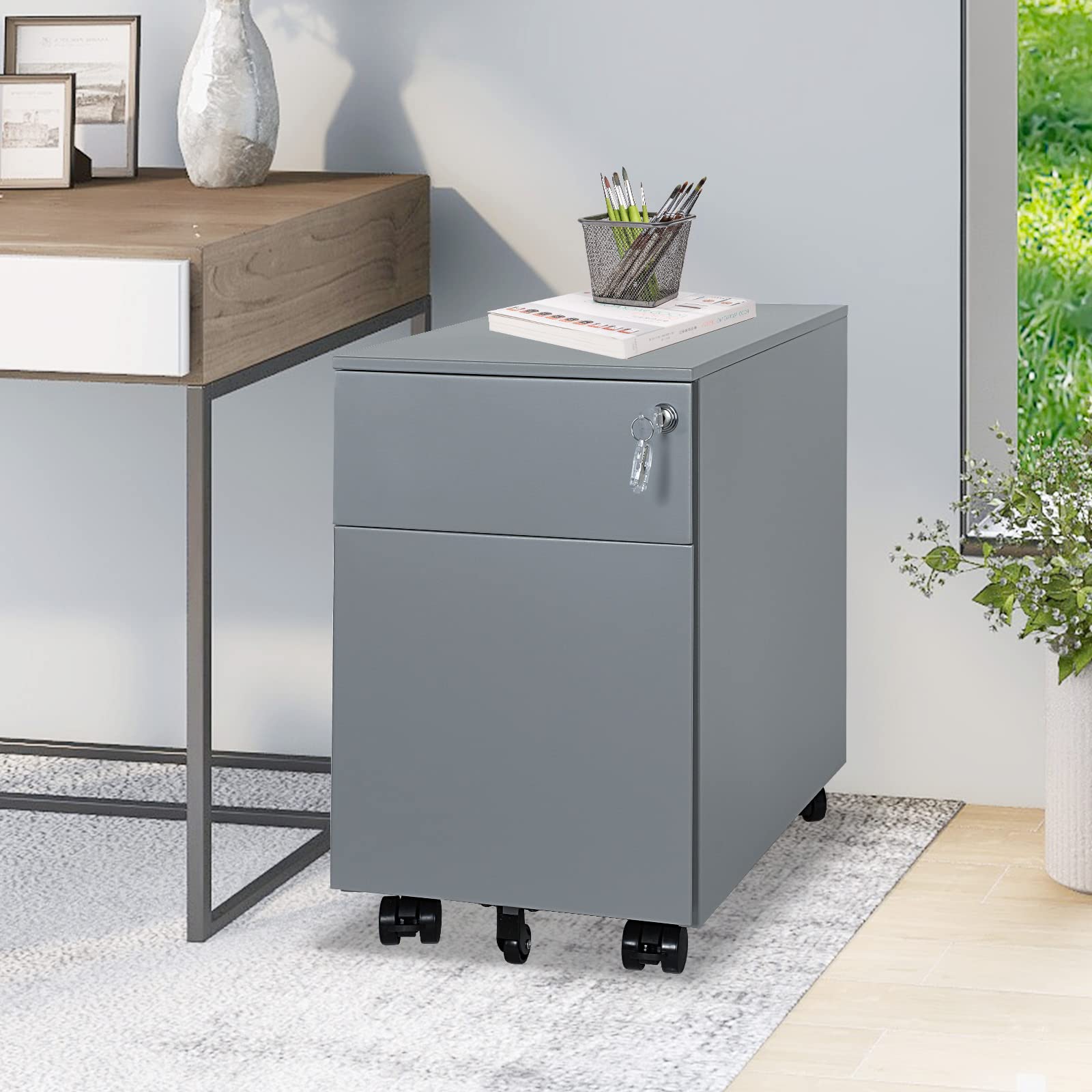 Buy ELOMBR 2 Drawer Mobile File Metal Filing with Lock