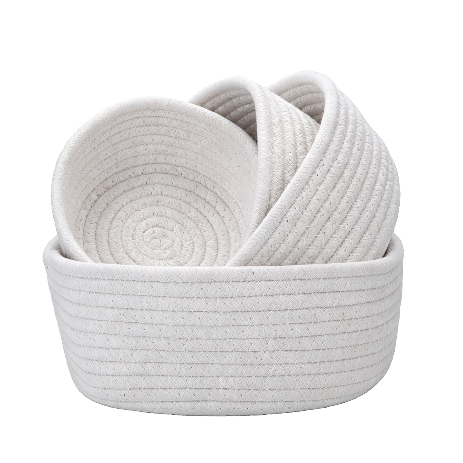 Zourglow 4 Pack Cotton Rope Storage Baskets, White Woven Organiser Baskets