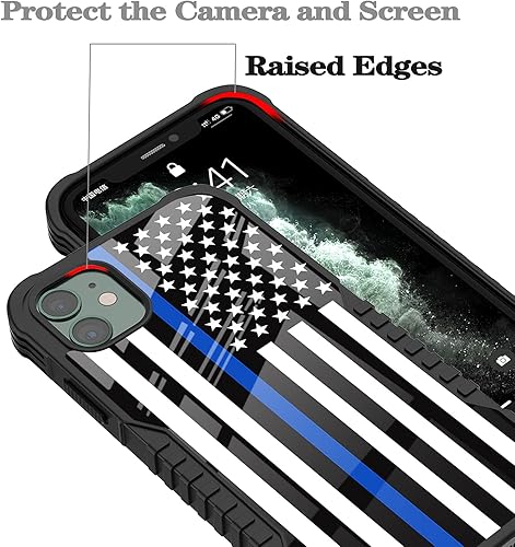 Miniatura 4 de Funda compatible con iPhone 11, diseño de bandera estadounidense delgada de línea azul, a prueba de golpes, antiarañazos, antideslizante, protección